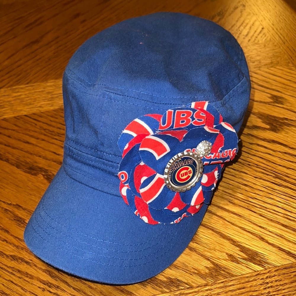 Gorgeous Rhinestone detail trendy Cubs Hat with flower Bow